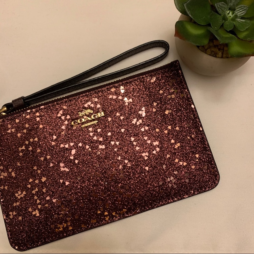 Coach glitter heart wristlet